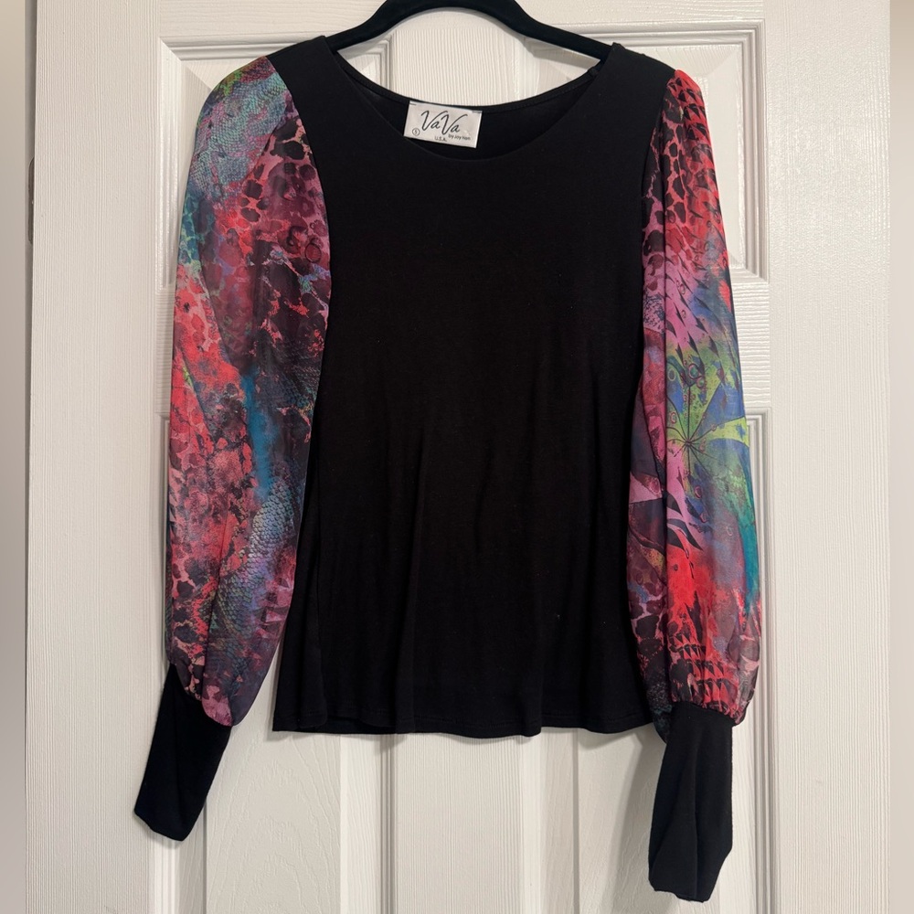 Vava by Joy Han Black Top with Vibrant Sleeves